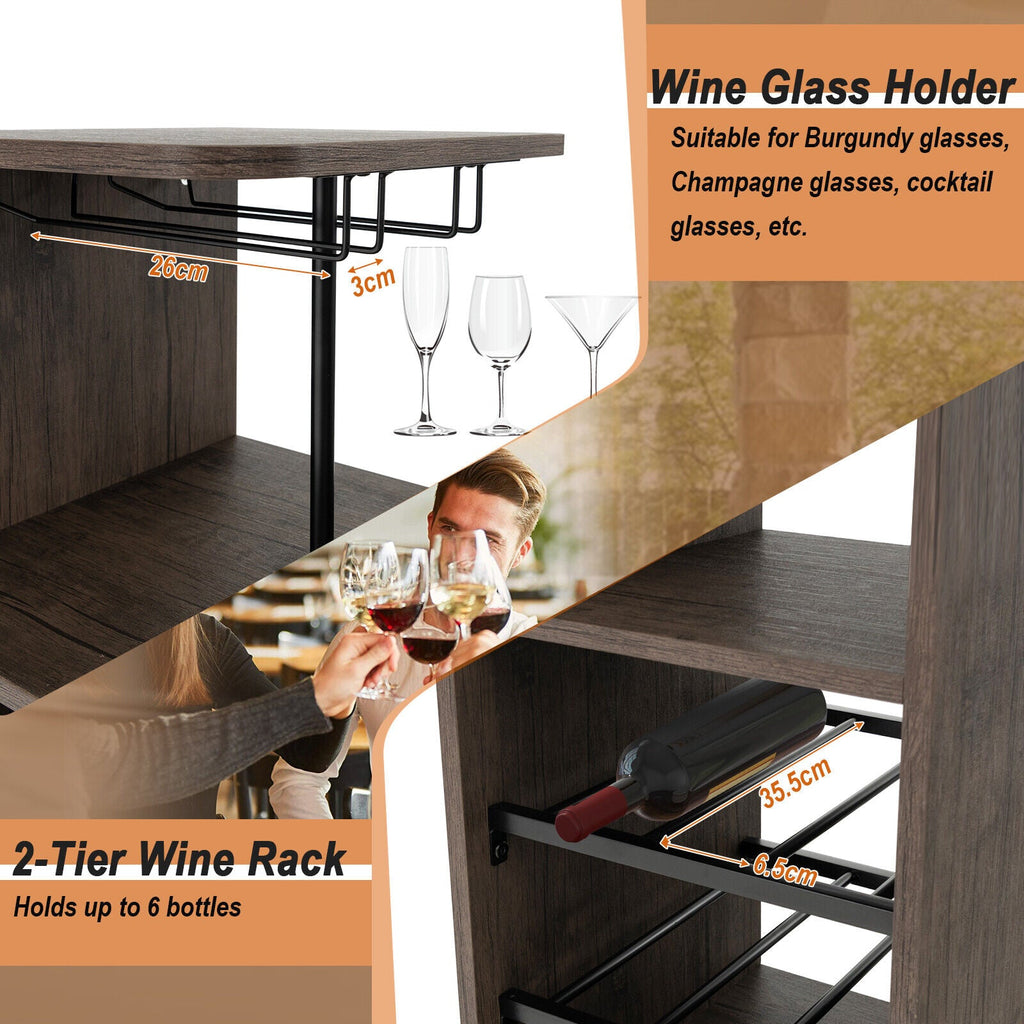 Ionna 3pcs Bar Table Set w/ Storage Shelf & Wine Rack