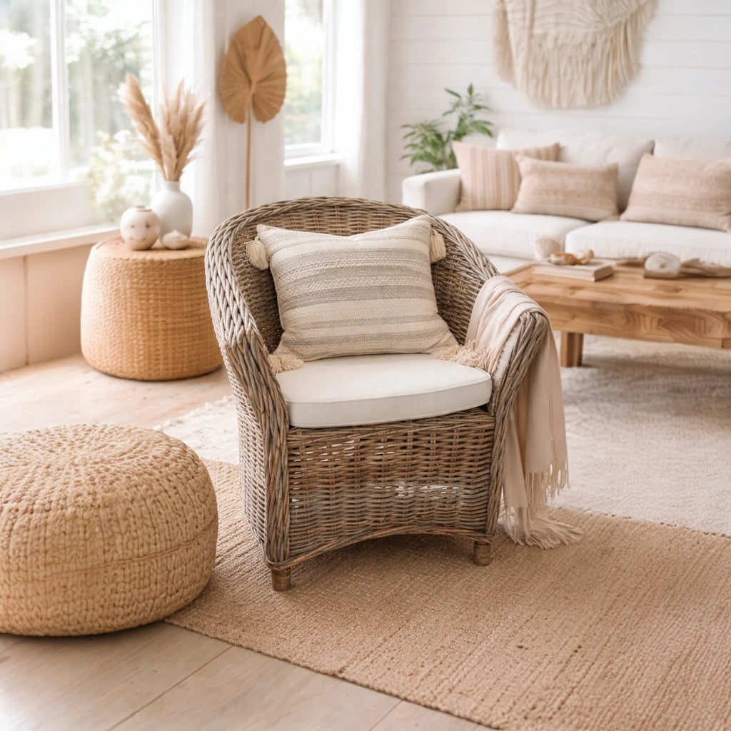 Aversa Hand Woven Cane Armchair - White or Grey