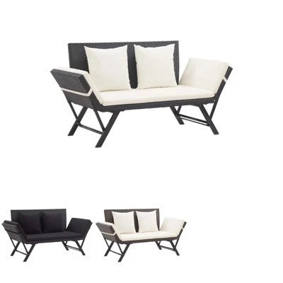 Odillon Convertible Polyrattan Garden Bench/Day Bed