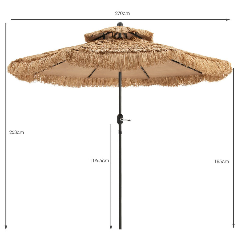 Laguna Thatched Tiki Umbrella with 8 Ribs &Tilt Adjustment for Beach