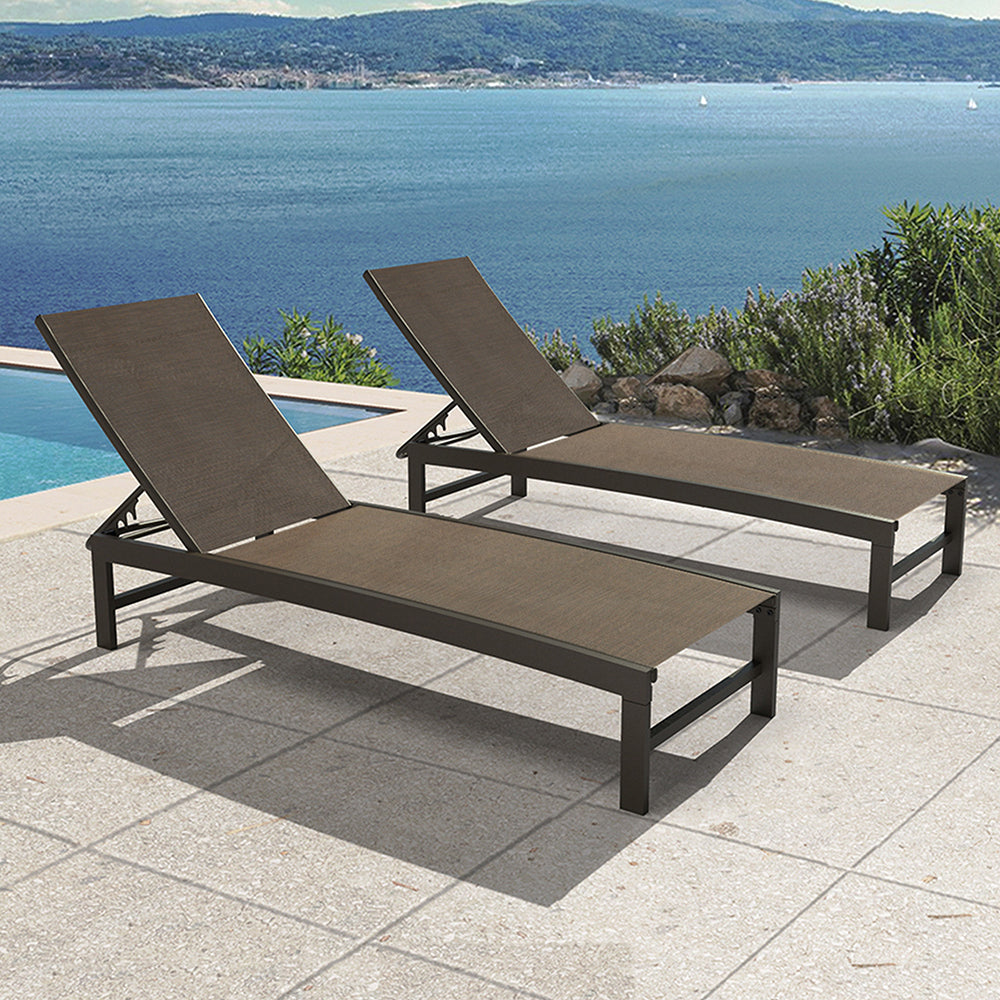 Montilla Aluminium & Textilene Adjustable Sunlounges (Set of 2)