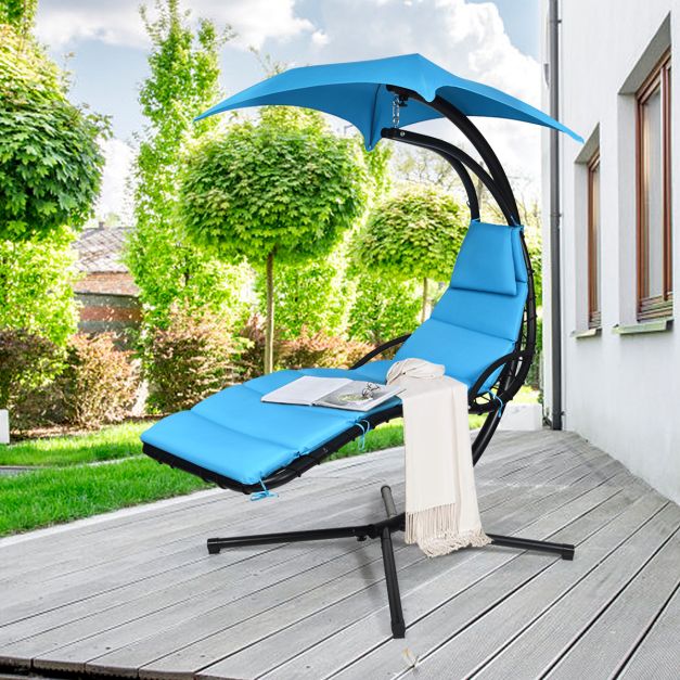 Tizia Hanging Lounger w/Canopy & Built-in Pillow. 3 Cols