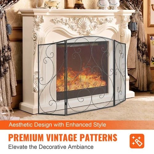 Chantilly 3-Piece Fireplace Screen with Iron Mesh Spark Guard