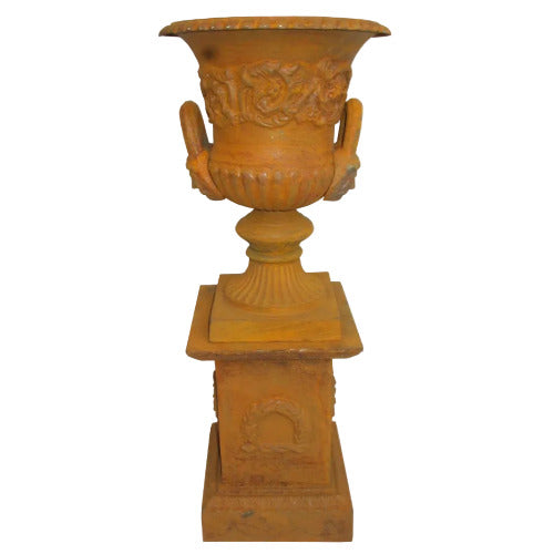 Hampton cast iron garden urn and base for courtyard and garden