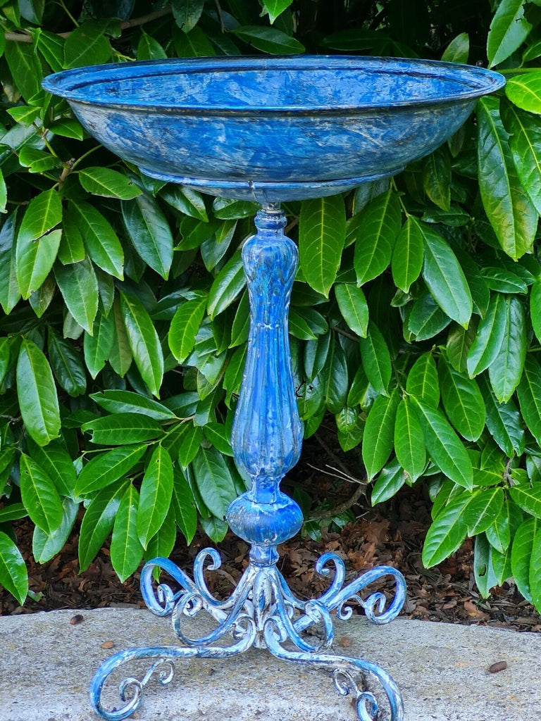 Cote d'Azur Blue Iron Large Birdbath - 75 cm H