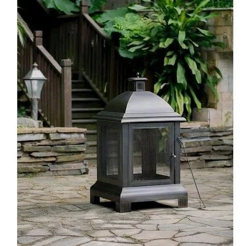 Santos Lantern-Style Steel Chiminea Bronze Finish