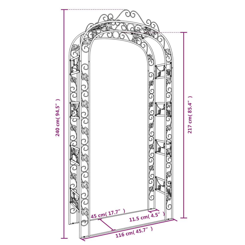 Julien Black Steel Garden Arch. 116x45x240cm