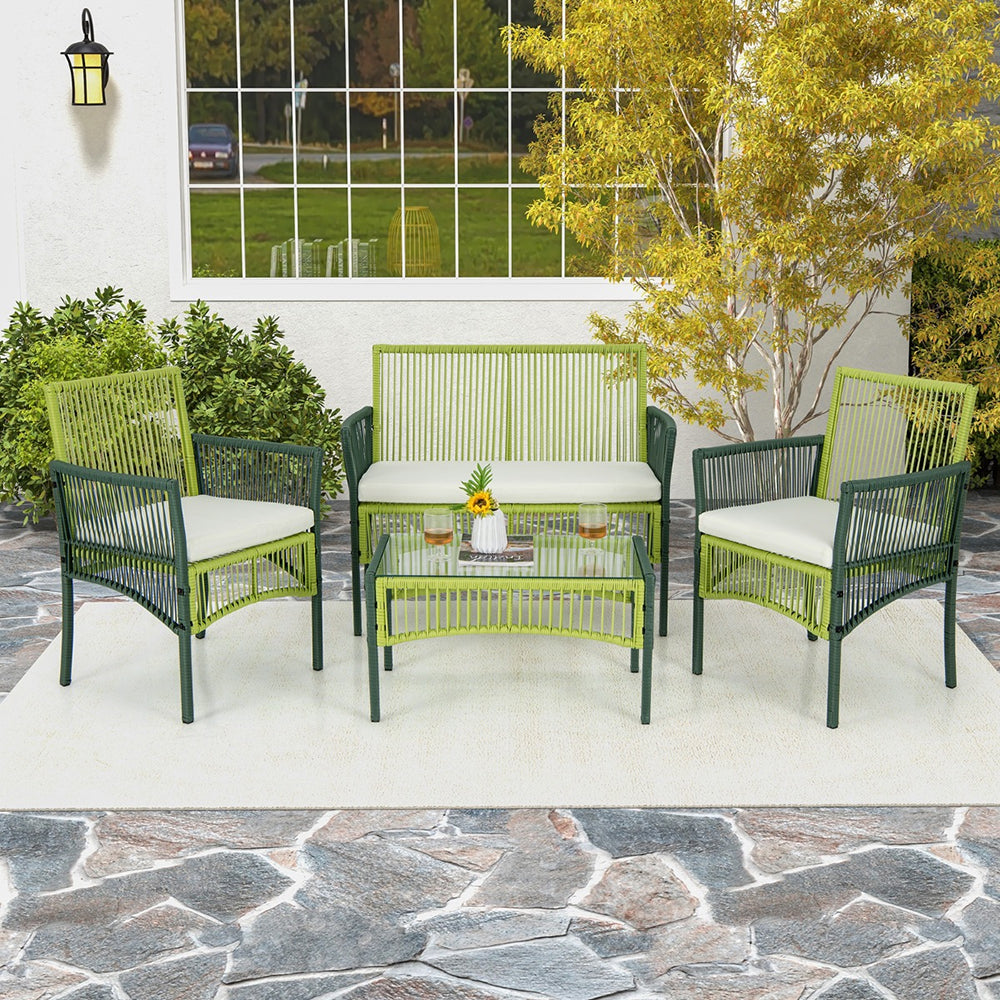 Lila 4pc Wicker Conversation Set w/Soft Cushions - Green