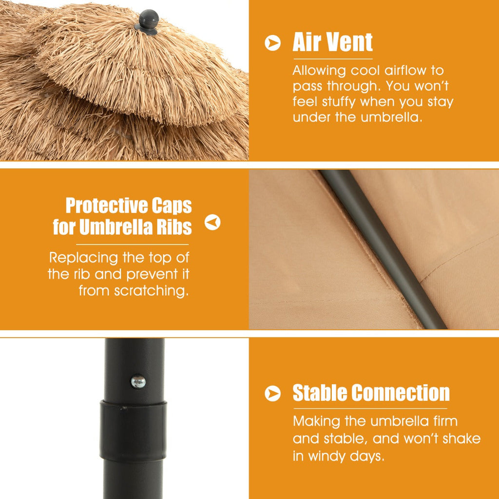 Laguna Thatched Tiki Umbrella with 8 Ribs &Tilt Adjustment for Beach