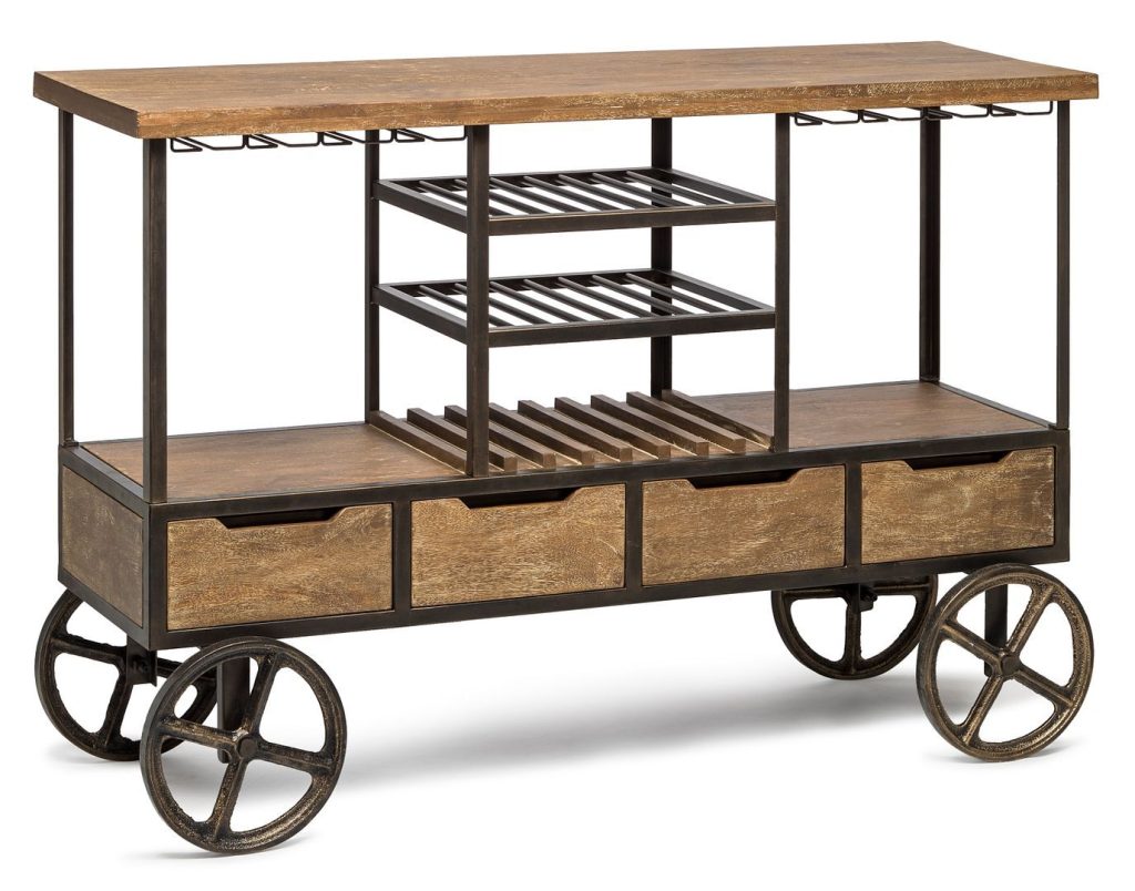 Molise Industrial Style Wooden Bar Cart w/Wine Bottle Rack