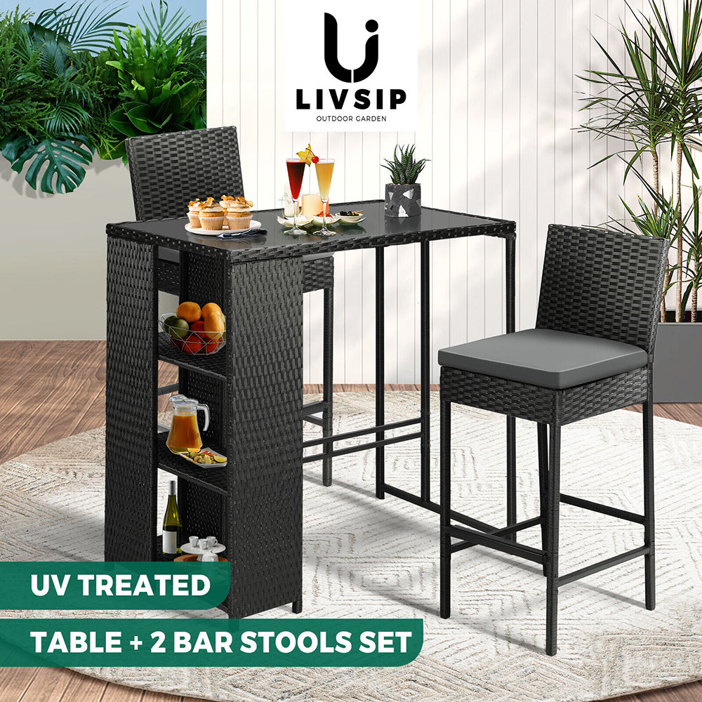 Remy Rattan Outdoor Bar Table + 2 Stools