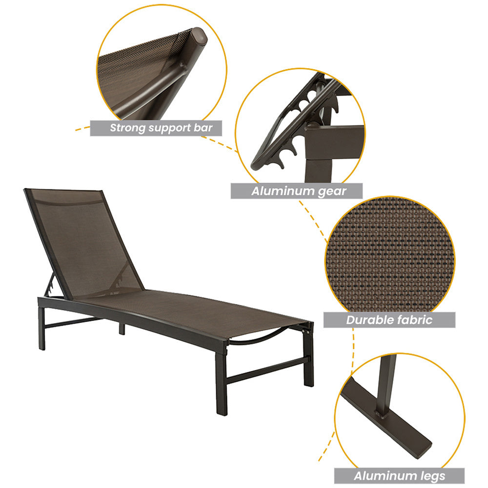 Montilla Aluminium & Textilene Adjustable Sunlounges (Set of 2)