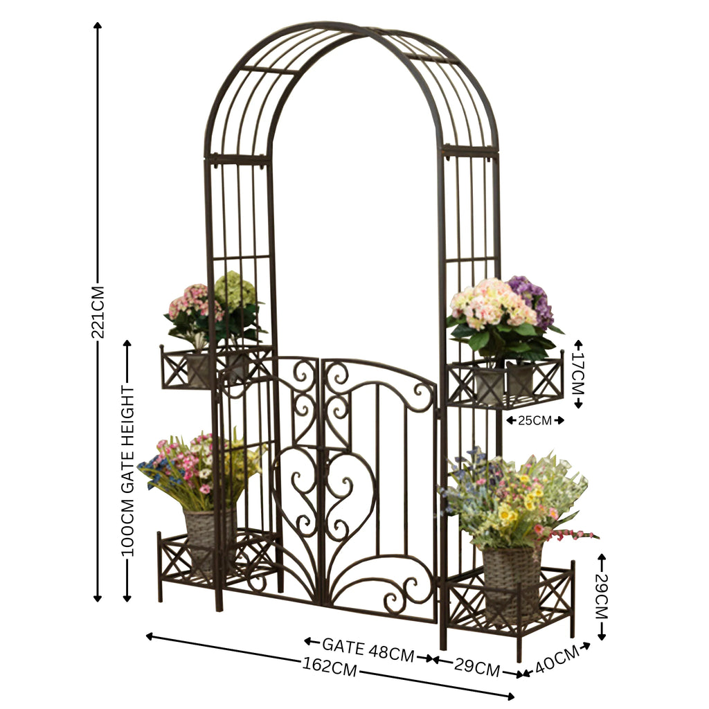 Iliana Garden Arch w/Gate - Rustic Brown