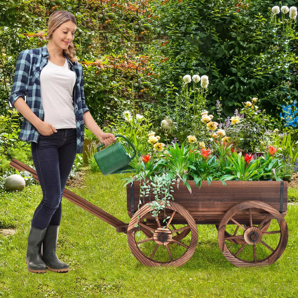 Kalli Wooden Flower Cart w/ 4 Wheels