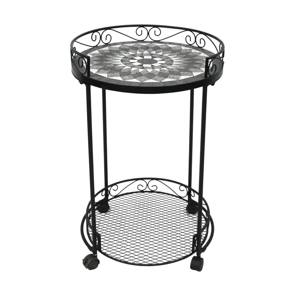 Diya Trolley with Wheels Mosaic Top