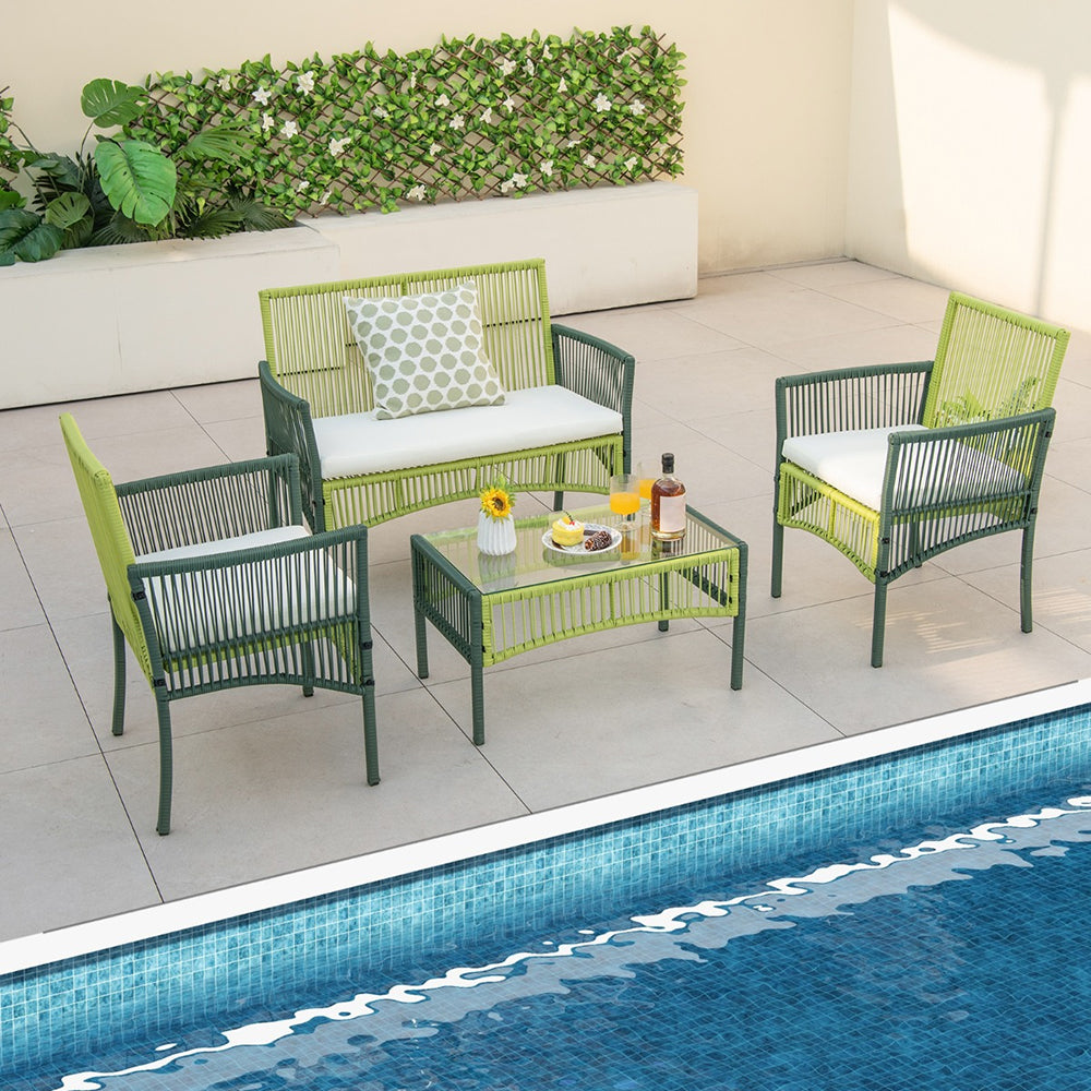 Lila 4pc Wicker Conversation Set w/Soft Cushions - Green
