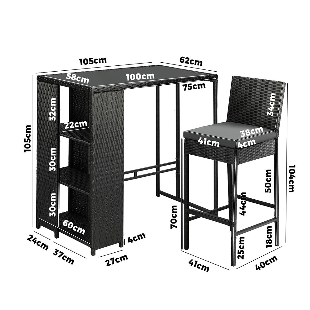 Remy Rattan Outdoor Bar Table + 2 Stools