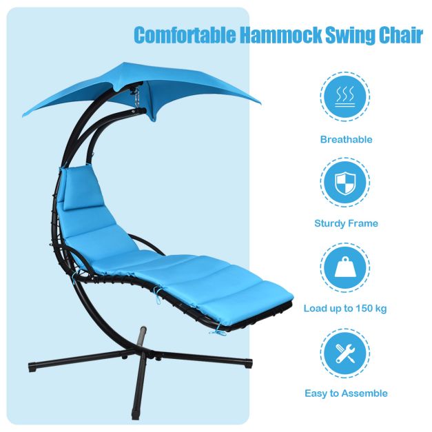 Tizia Hanging Lounger w/Canopy & Built-in Pillow. 3 Cols
