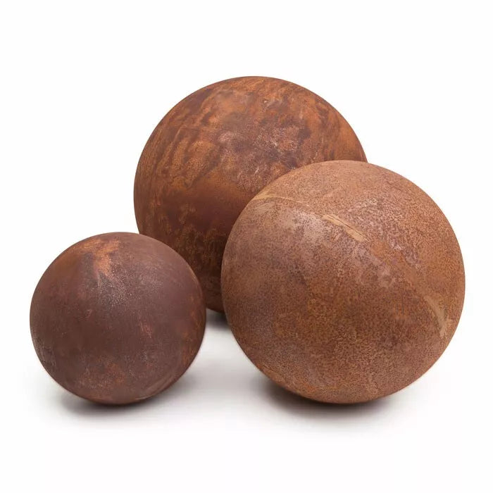 Oria 3 Rusty Round Metal Ball Spheres : 25/20/15cm