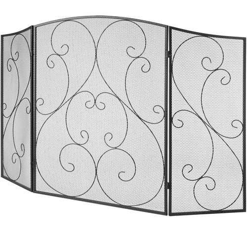 Chantilly 3-Piece Fireplace Screen with Iron Mesh Spark Guard