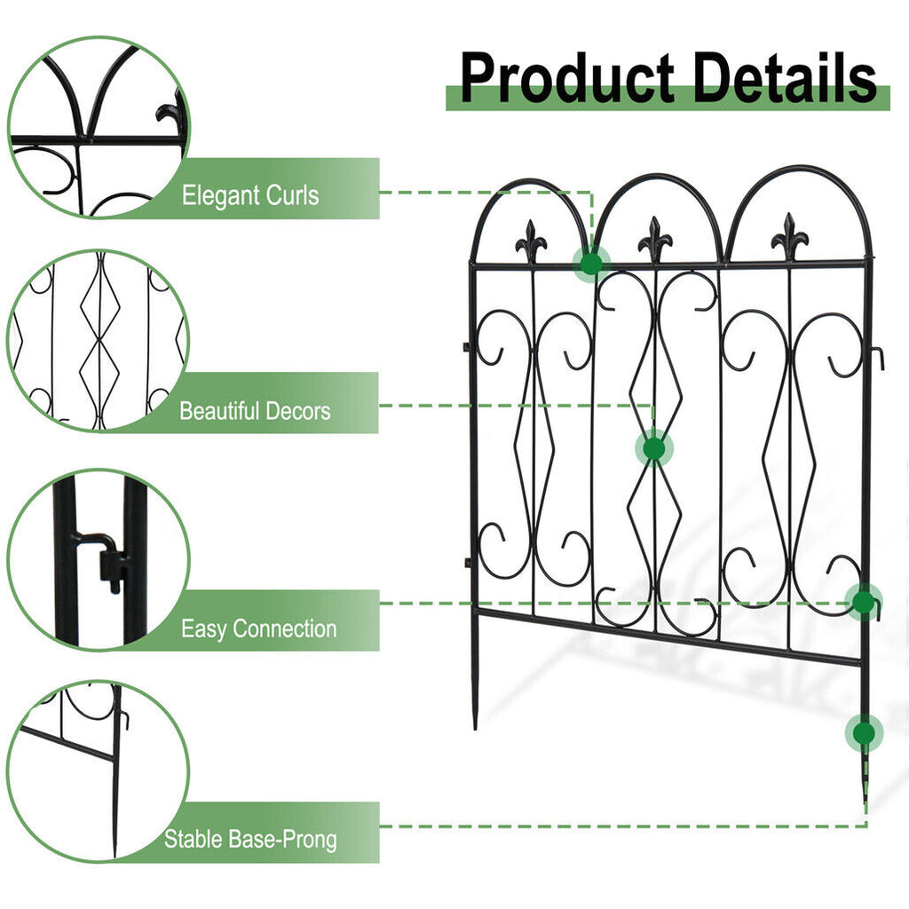 Villa Folding Metal Garden Fence - 5 Panels. White or Black