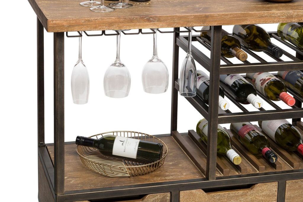 Molise Industrial Style Wooden Bar Cart w/Wine Bottle Rack
