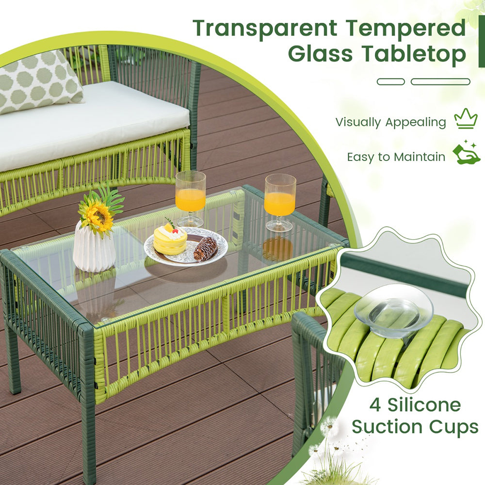 Lila 4pc Wicker Conversation Set w/Soft Cushions - Green