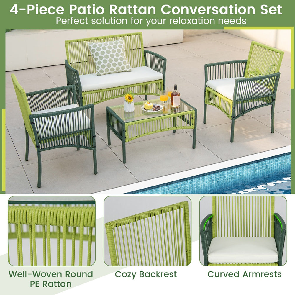 Lila 4pc Wicker Conversation Set w/Soft Cushions - Green