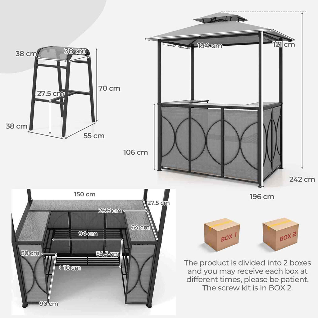 Allegra 3-Piece Patio Bar Set w/Soft Top Canopy/Gazebo