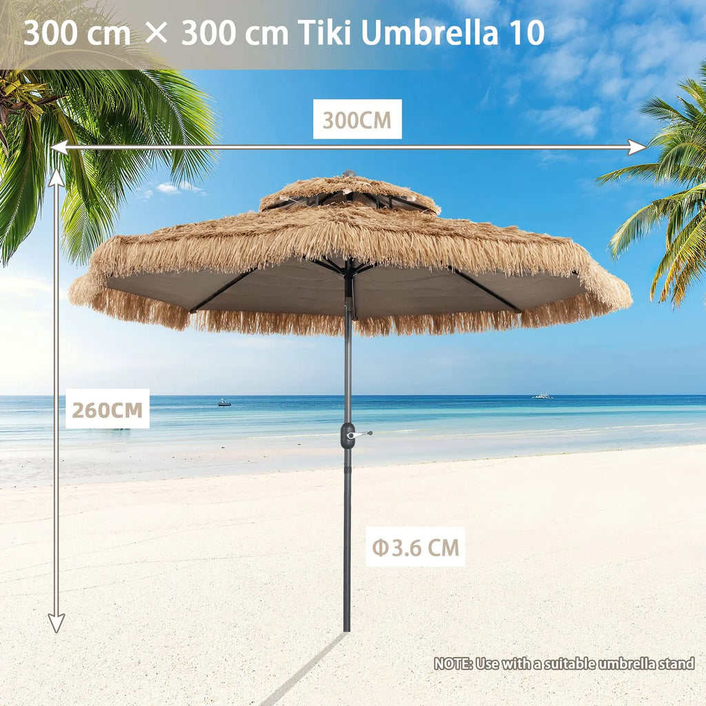 Vanu Thatched Tiki Umbrella w/8 Ribs, Tilt Adjustment, Manual Crank