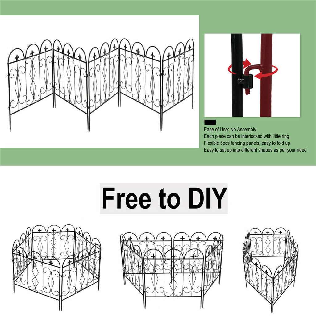 Villa Folding Metal Garden Fence - 5 Panels. White or Black