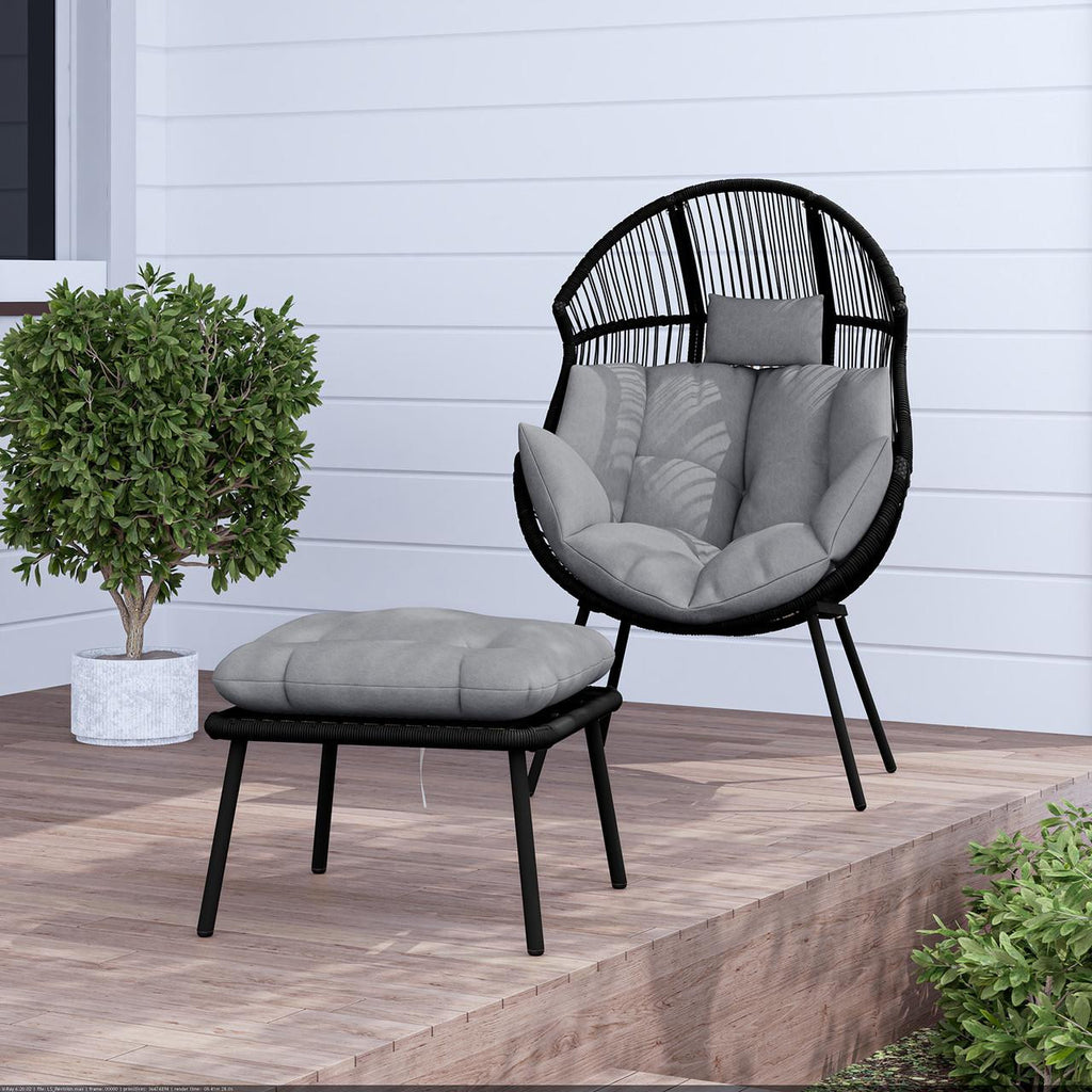 Liliana PE Rattan Outdoor Egg Chair w/ Stool