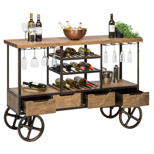 Molise Wooden Bar Cart w/Wine Bottle Rack