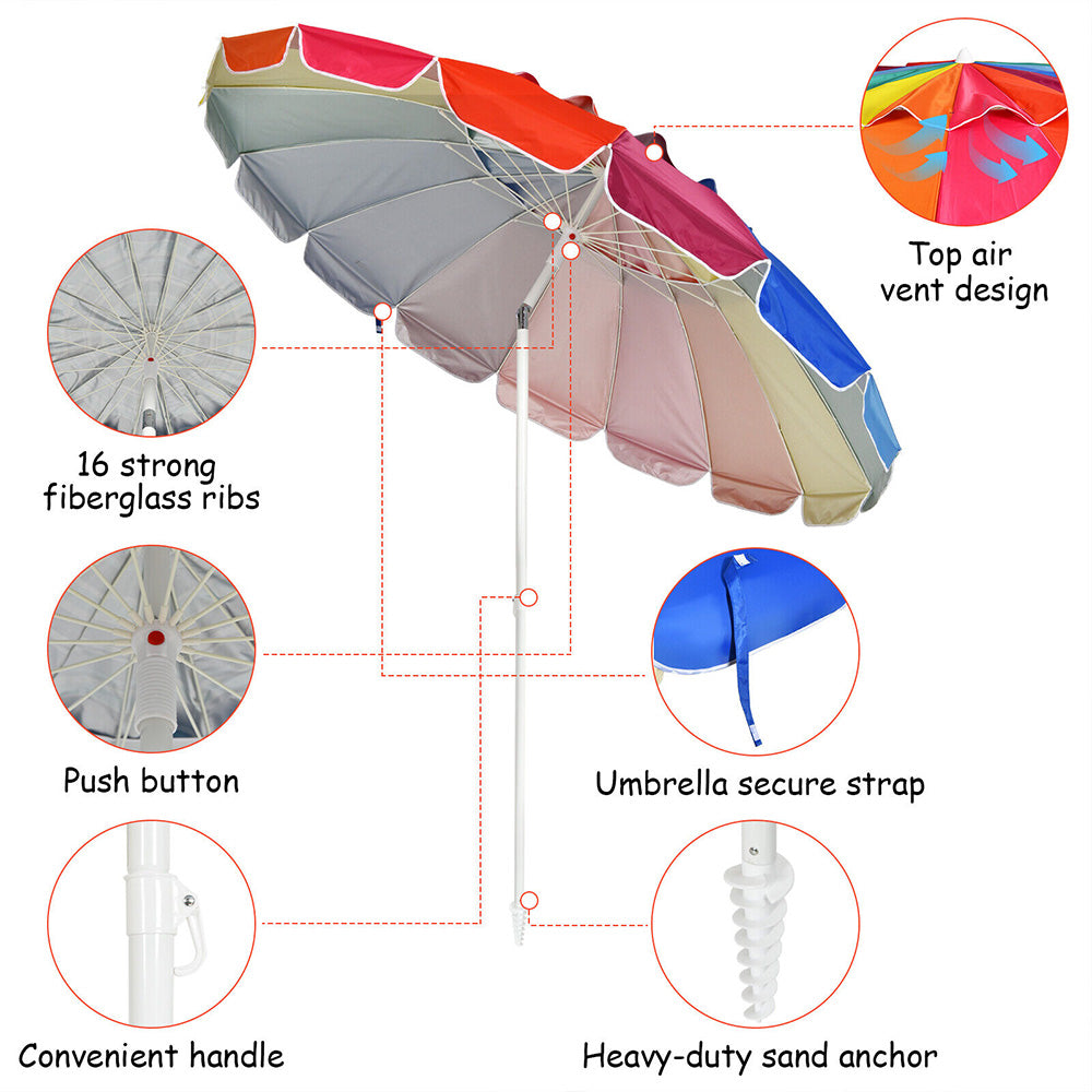 Vivi Beach Umbrella/Sun Shade w/Cup Holder & Carry Bag --- 3 Design Colours