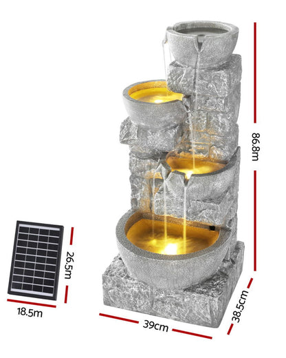 Minerva Solar 4-Tier Rustic LED Light Water Feature