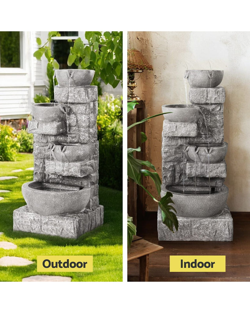 Minerva Solar 4-Tier Rustic LED Light Water Feature