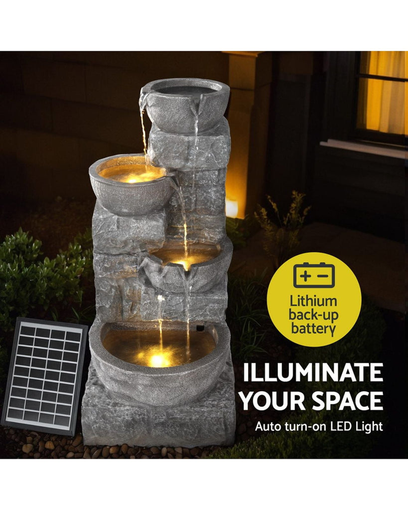 Minerva Solar 4-Tier Rustic LED Light Water Feature
