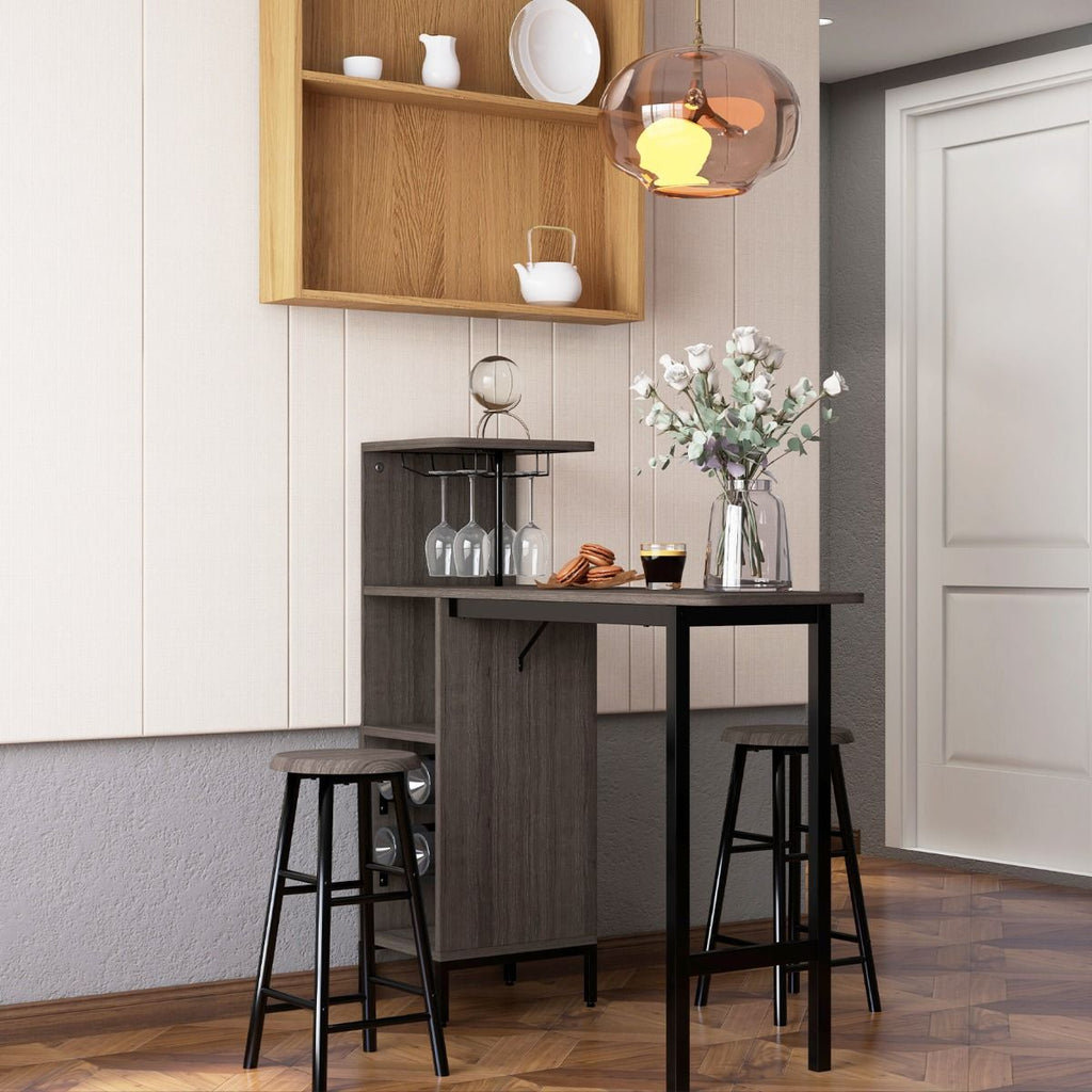 Hugo 3pc Patio Bar Table and Chair Set w/6-Bottle Wine Racks