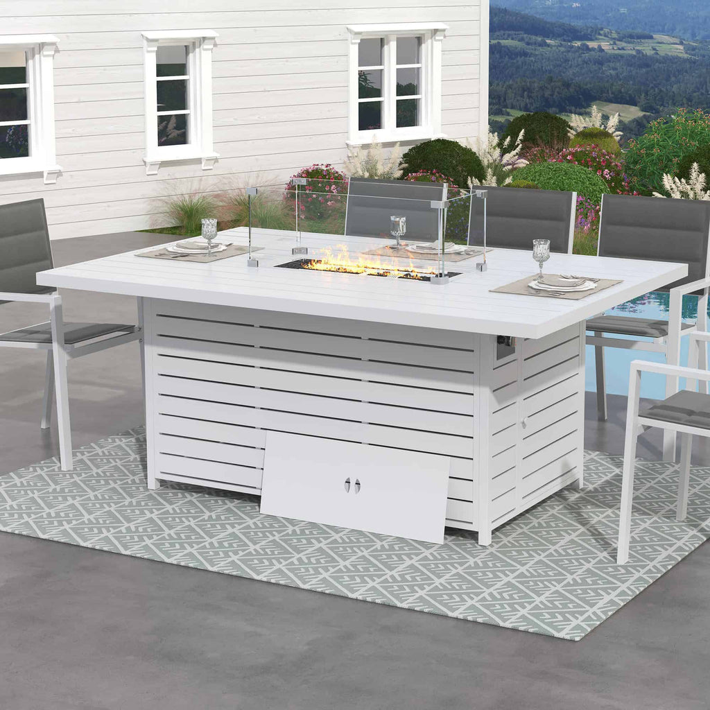 Agni Rectangular Gas Fire Pit Table – White