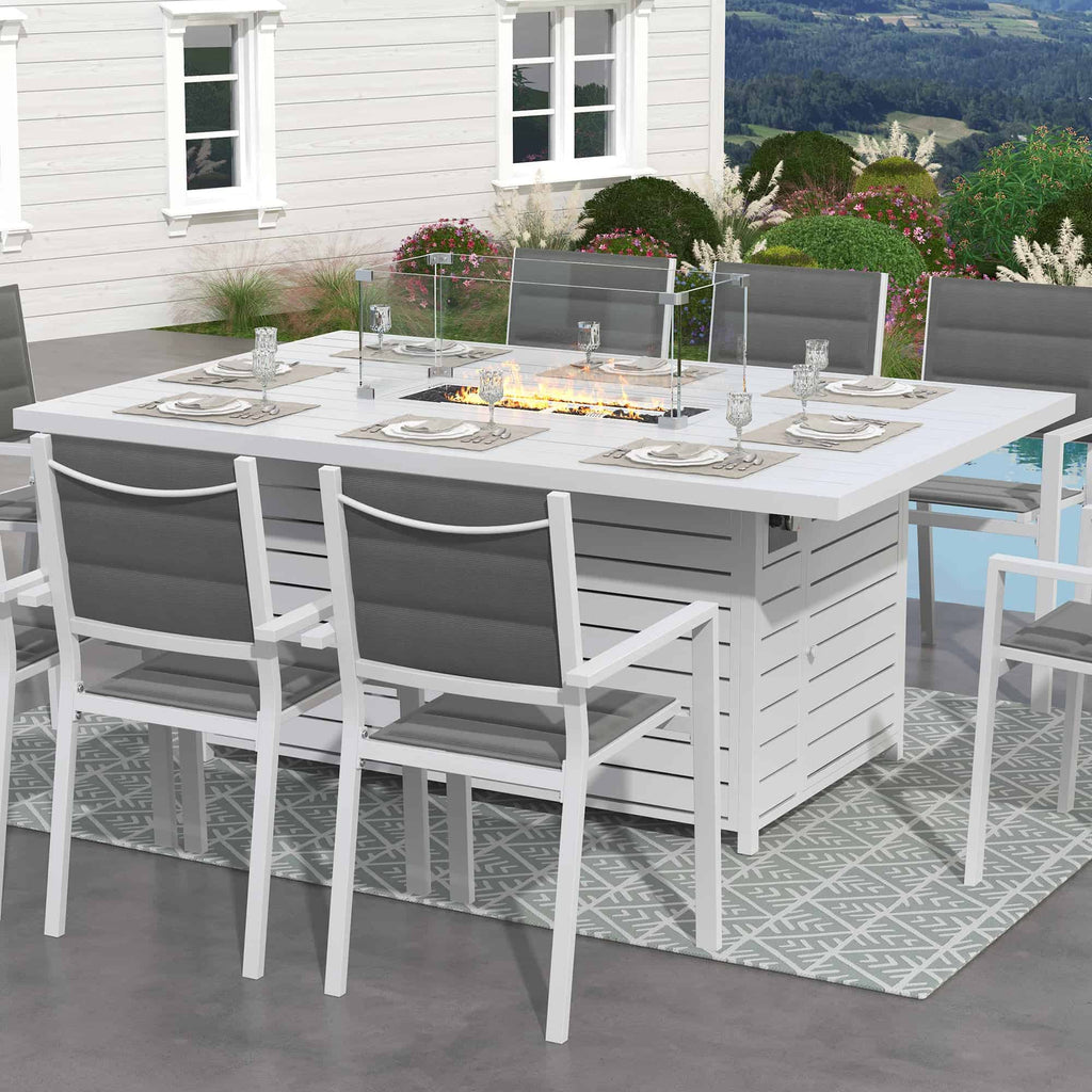Agni Rectangular Gas Fire Pit Table – White
