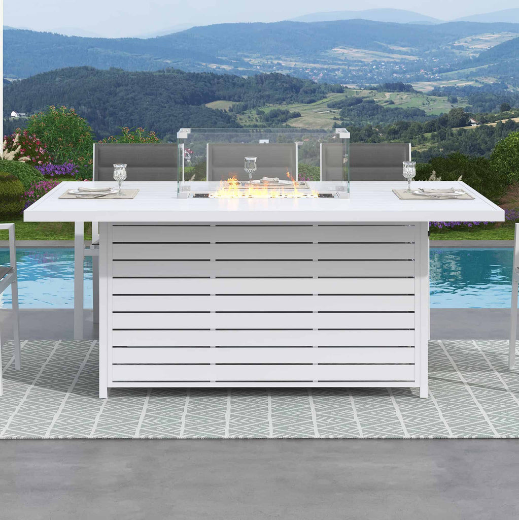 Agni Rectangular Gas Fire Pit Table – White