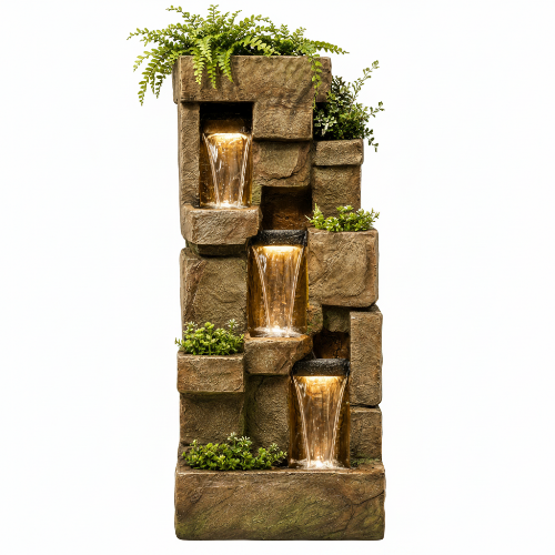 Klayoh 1.43m Cascading Water Wall with Plants