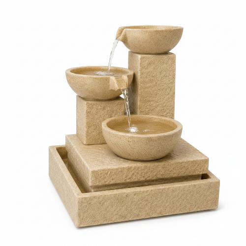 Chalandri GRC Small Sandstone Trio Cascade Fountain