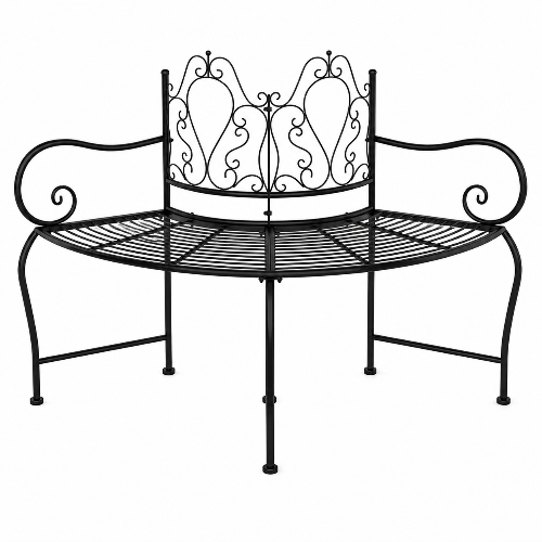 Alesso Half Circular Tree Bench. Black Steel. 150cm Round