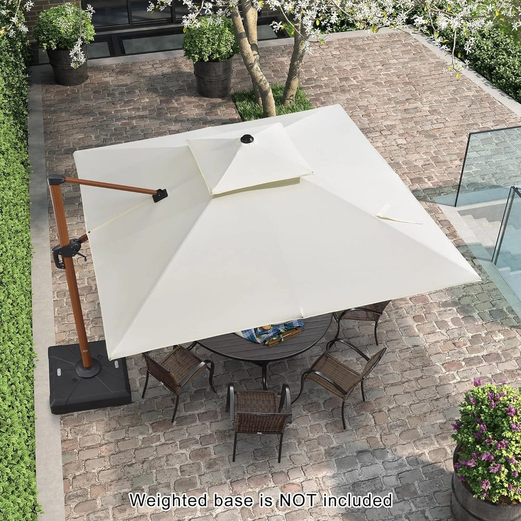 Safa Double Top Deluxe Wood Pattern Patio Umbrella