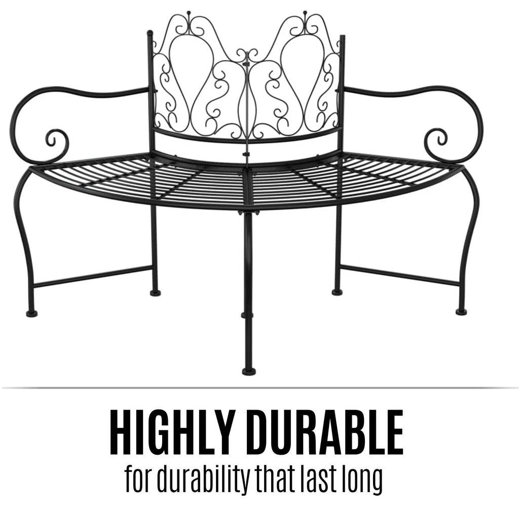 Alesso Half Circular Tree Bench. Black Steel. 150cm Round