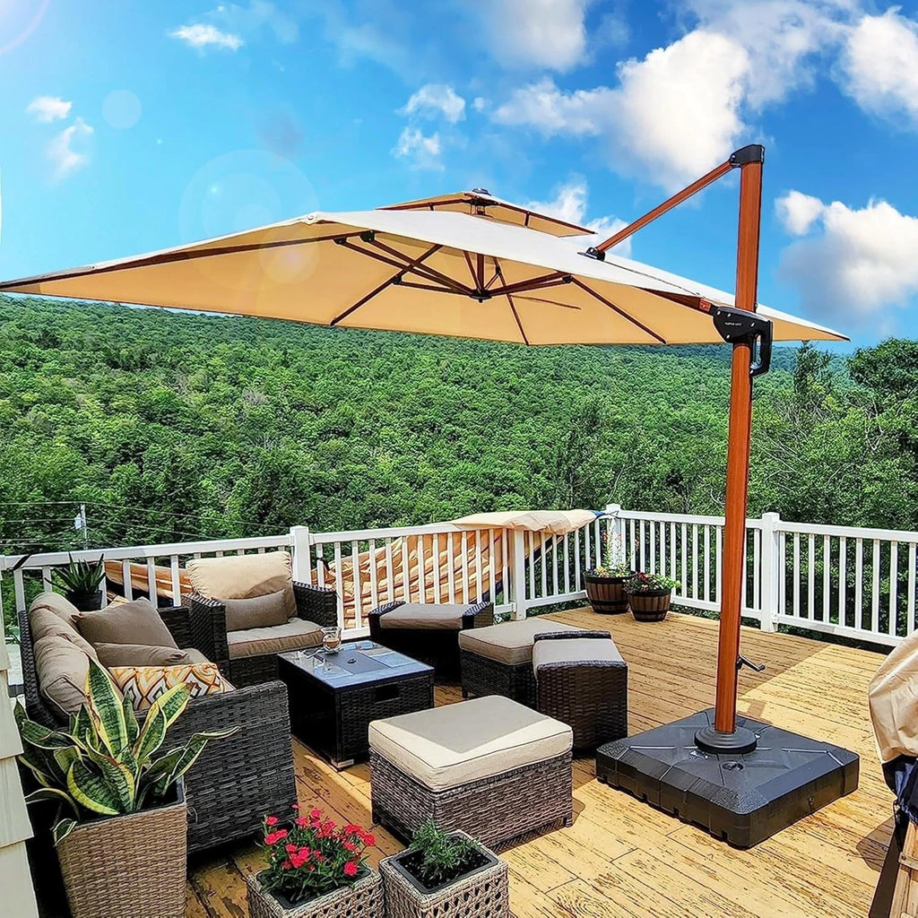 Safa Double Top Deluxe Wood Pattern Patio Umbrella