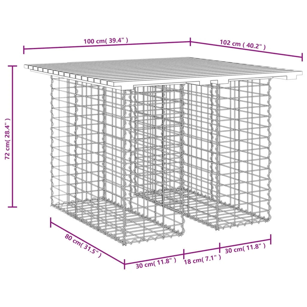 Gabion Design Garden Table 100x102x72cm. Solid Wood Douglas ir