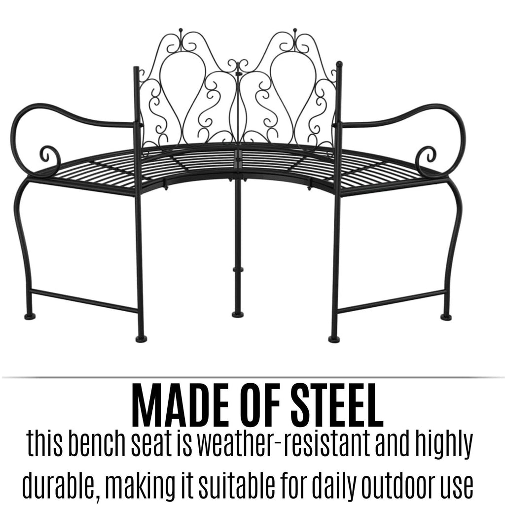 Alesso Half Circular Tree Bench. Black Steel. 150cm Round