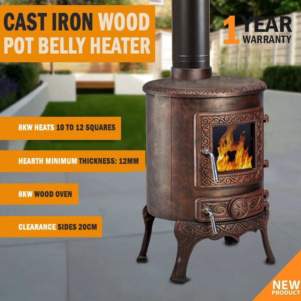 Grove 8KW Cast Iron Wood Pot Belly Heater. Up To 12 Square
